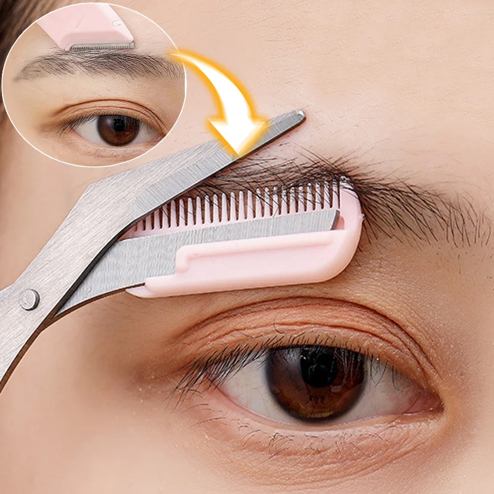 Eyebrow Trimmer Set Portable Brow Comb Scissors Eyebrow Knife Women Professional Face Shaver Hair Removal Razor Makeup Tool 2PCS eyebrow trimmer set