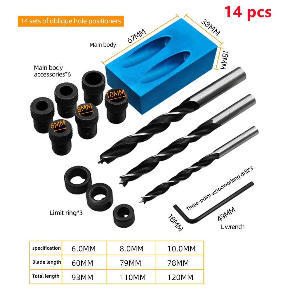 band saw machine 15PCS Woodworking 15 Degree Angle Oblique Hole Drill Guide Set Hole Puncher Locator Drill Bits Pocket  Hole Jig Kit Carpentry horizontal boring machine wood Woodworking Machinery