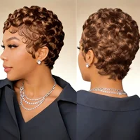 Perruque ondulée courte en cheveux humains Remy de 6 pouces avec frange |   Perruque 150 % de densité, entièrement fabriquée à la machine, facile à porter au quotidien et pour les fêtes 2