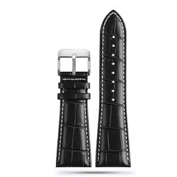 Large Width Genuine Leather Watch Strap - 22mm (Black white - S pin)
