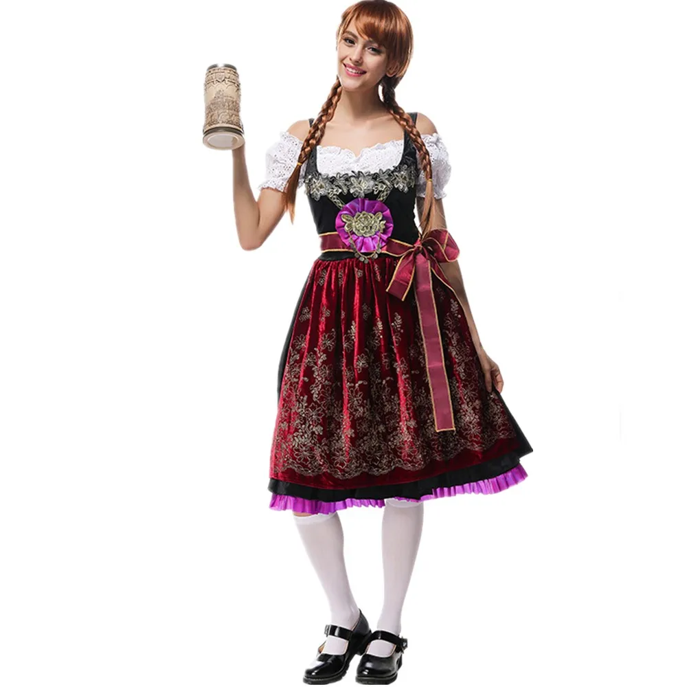 

Adult Traditional Oktoberfest Costume German Bavarian Beer Maid Dirndl Bartender Dress Halloween Cosplay Carnival Fancy Outfit