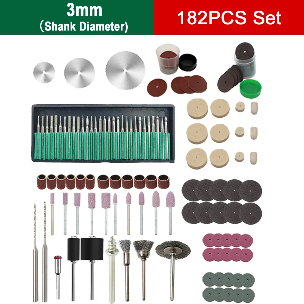 2.35/3mm 생크 그라인딩 액세서리 세트 바늘 헤드 톱 블레이드 트위스트 드릴 샌드 서클 울 조각 와이어 브러시 휠 파일 척