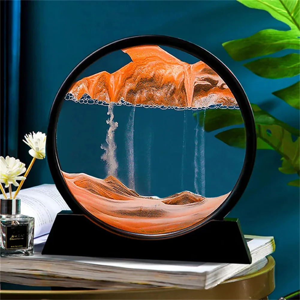 Creative 3D Round Moving Sand Art Frame Natural Landscape Home Decoration Hourglass Ornament Living Room Bedroom Desktop Decor