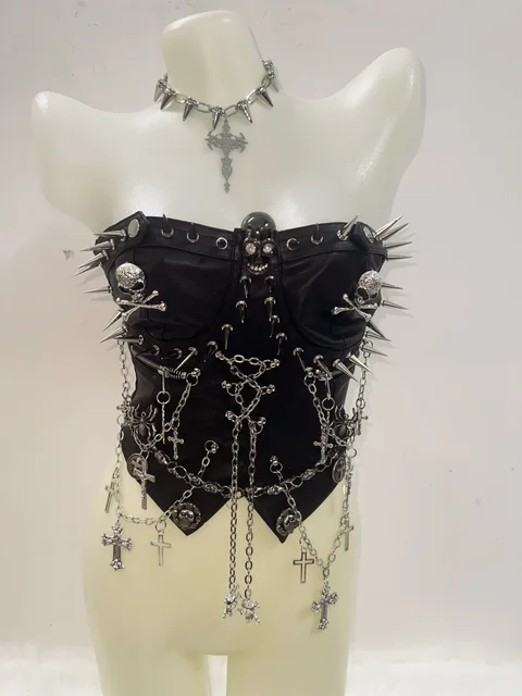 Spikey Skull and Chain Cropped Top 2