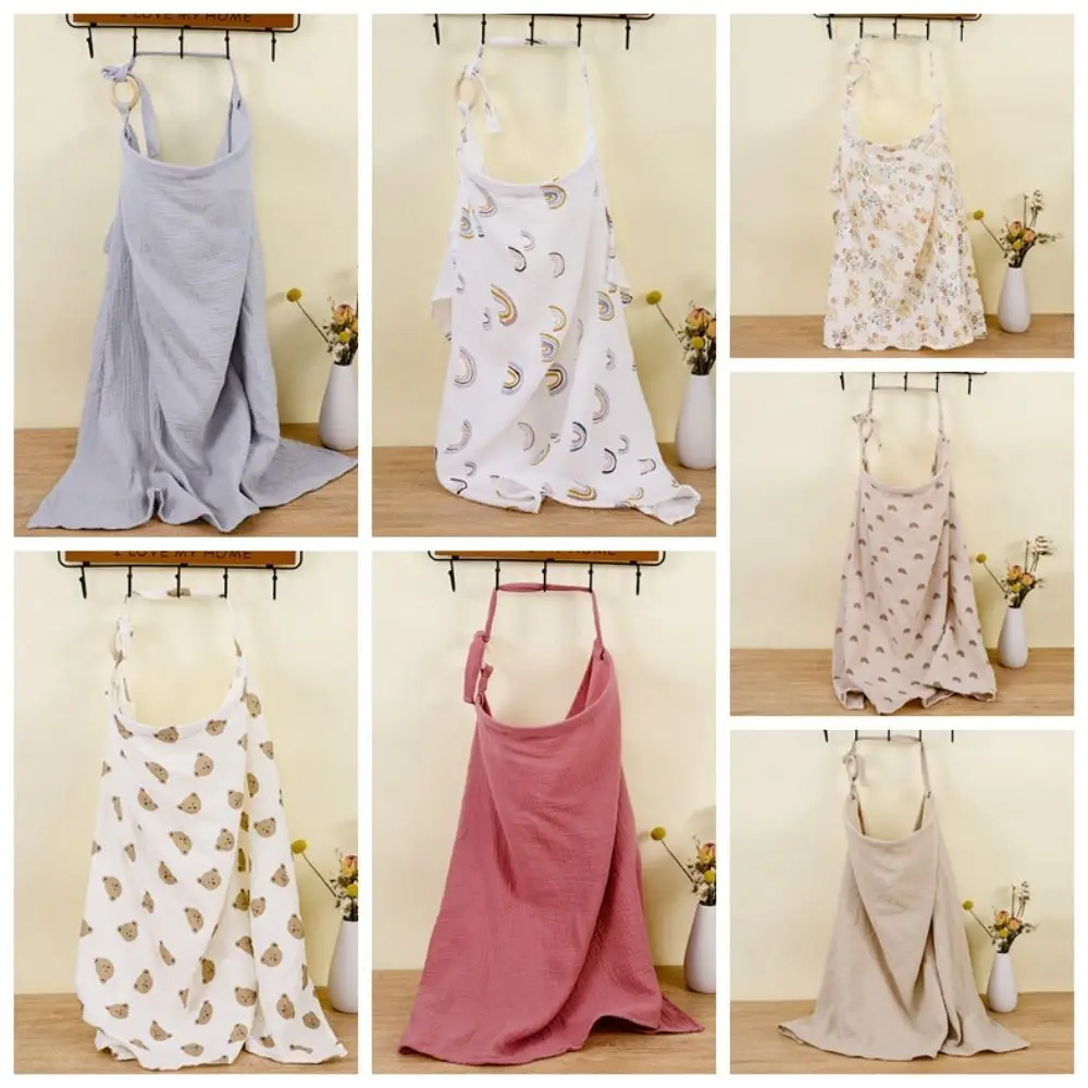 Soft Cotton Breastfeeding Cover Rainbow Bear Breastfeeding Coverall Solid Color Adjustable Nursing Apron Outdoor