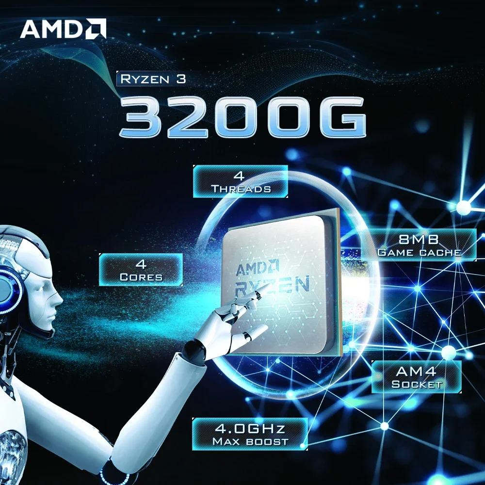 AMD Ryzen 3 3200G R3 3200G 65W 저전력 4코어 Vega 그래픽 AM4 미니 ITX 데스크탑 APU 쿨러 없음