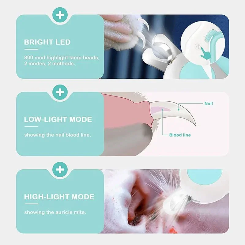 Cat Nail Clipper with Light Equipped with A Safety Lock Animal Care and Beauty Tools LED Light Pet Nail Clipper Pet Foot Hair Tr