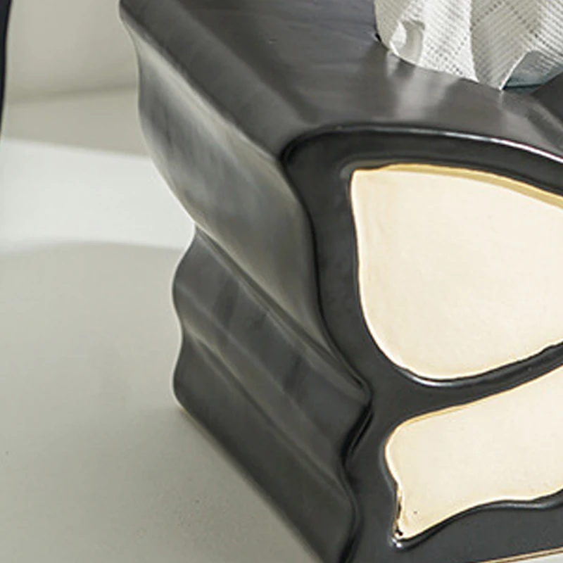 Ceramic Irregular Shape Tissue Box, Creative Light Luxury Simple Napkin Box Home Living Room Bedroom Desktop Hotel Decor, 1Pc