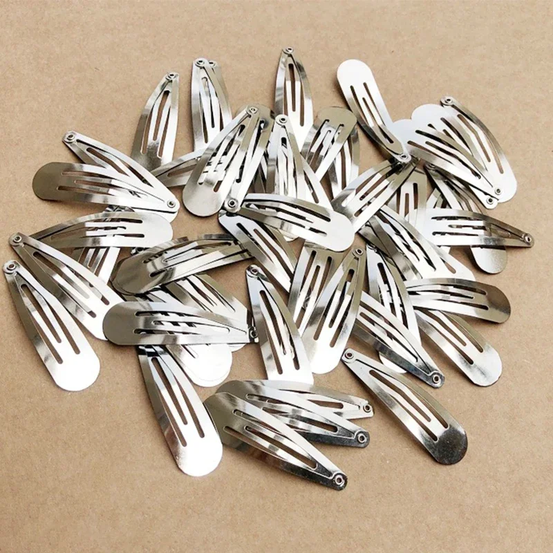 20-100PCS Plus Thick Silver Tear Drop Metal Snap Hair Clips No Hole Plain  Hairpins for DIY Hair Bows Accessories