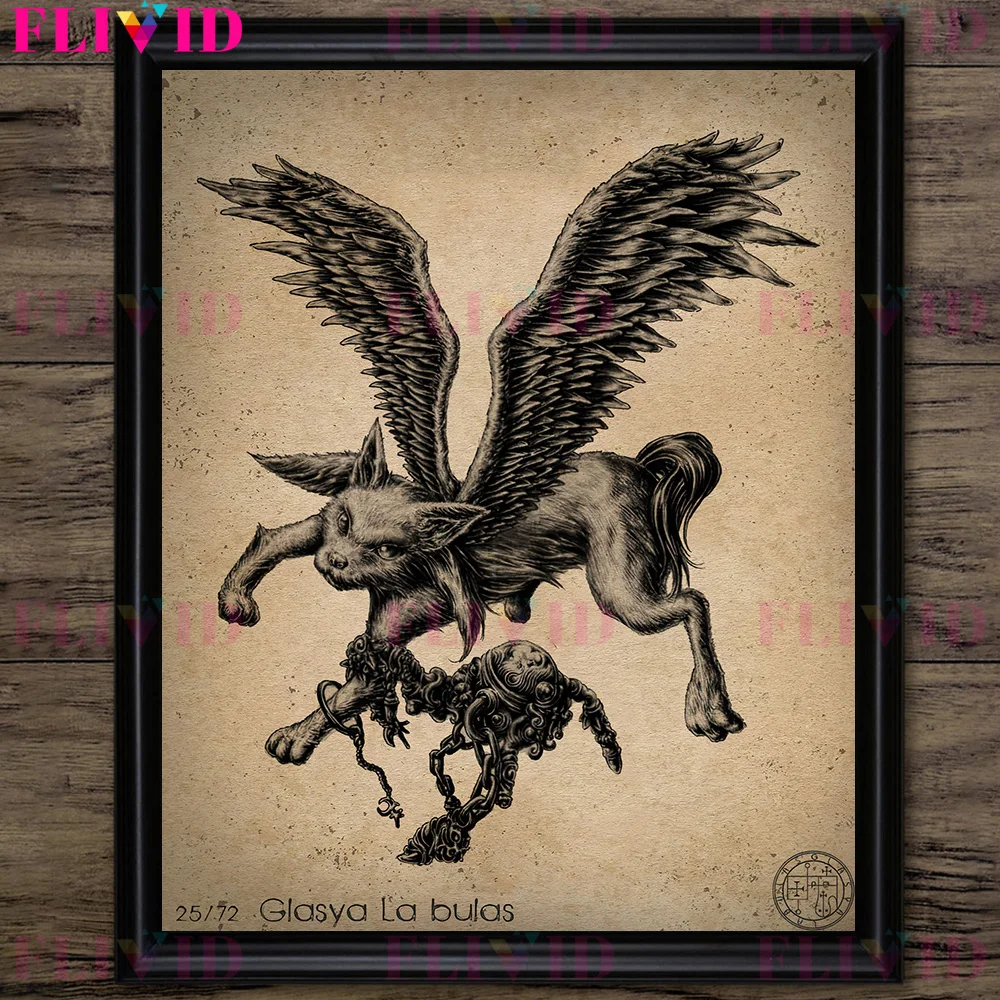 Vintage Gothic Wall Art Canvas: Demons in the Book of Shadows - Pagan Demon Art Poster Print Decor