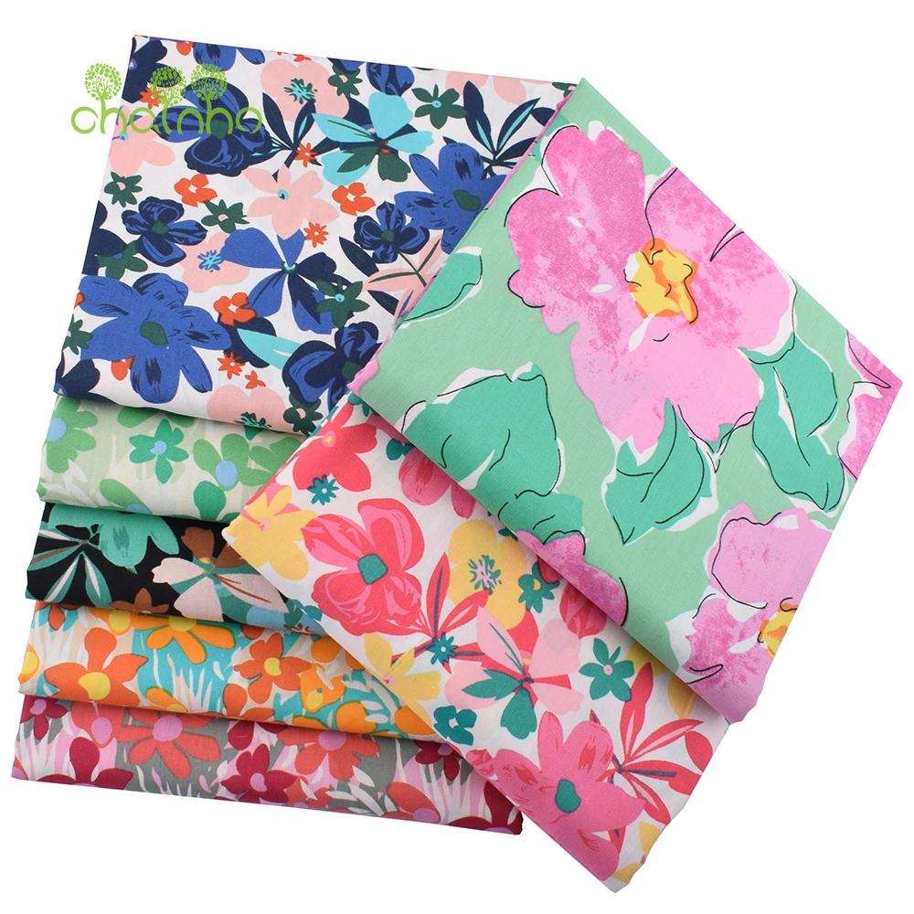 Chainho,Newest Flower Printed Plain Cotton Fabric,DIY Sewing Quilting Poplin Material For Baby  Children's Shirts,Skirts,Dresses