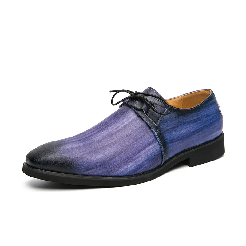 Fashion men's leather mixed-color dress shoes pink autumn plus-size 48 causal male shoe