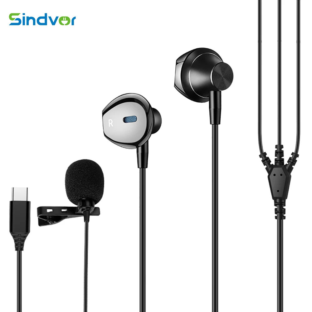 Stereo Cablato Auricolare Collare Clip Microfono Auricolari In-Ear Subwoofer Canto Gioco Interfaccia Typec Mic 3.5Mm Per Telefono Samsung