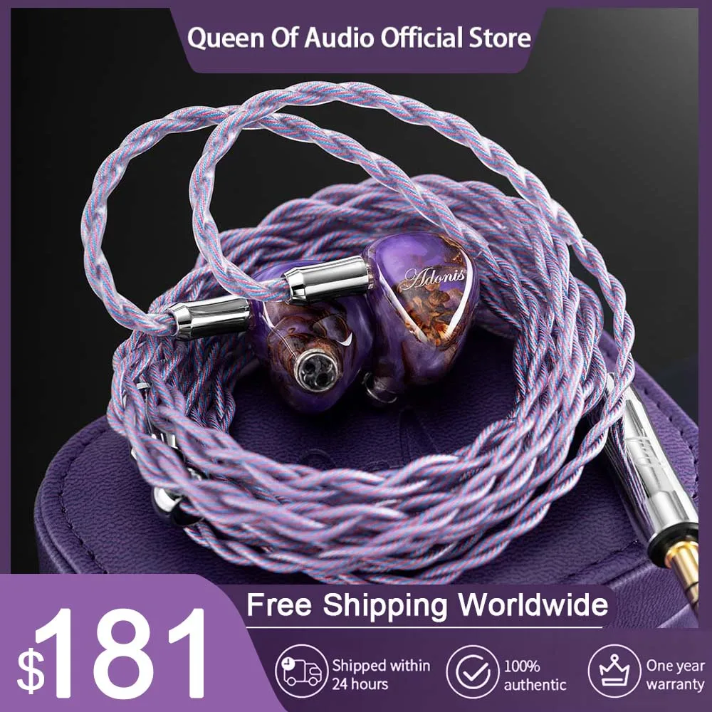 Wired Earphones In Ear Earphones Wired Headphones In Ear Monitor QoA Adonis New In Ear Earphones 1DD+2BA Hybrid Pinecone Resin Shell IEMs With 3.5+4.4mm Plug Cable For HiFi Headphone Gifts