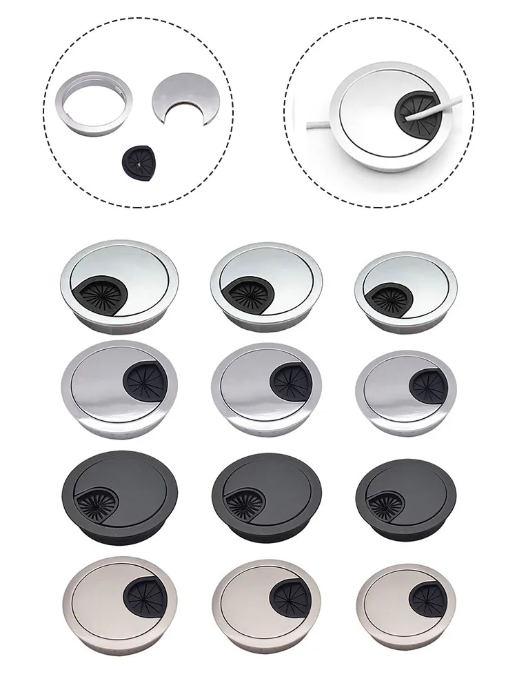 Description Picture 2 of item1/2Pcs Zinc Alloy Wire Hole Cover 50mm 60mm 80mm Desk Metal Grommet Table Cable Organizer Tidy Wire Hole Cover