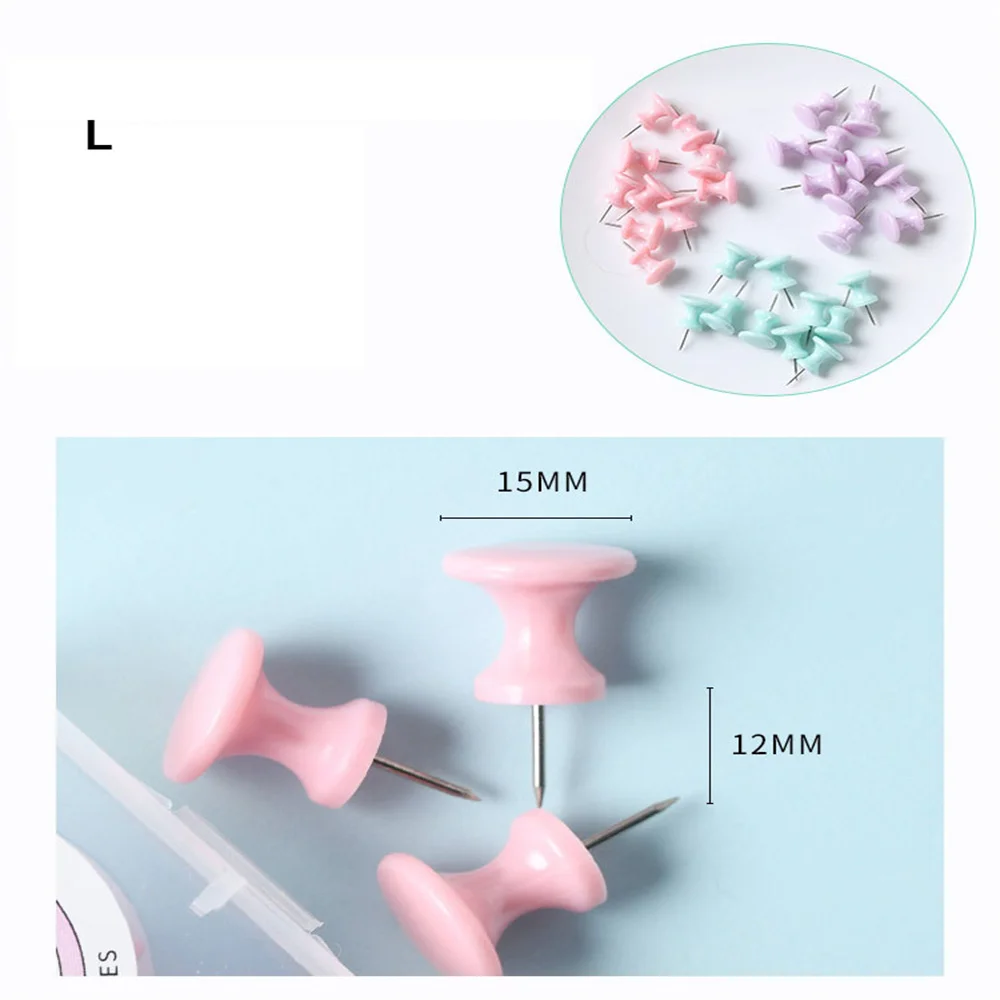 

7pcs/40Pcs Push Pins Macaron Color Boxed L-shaped Nails Fresh and Creative Size Plastic Thumbtacks Office Supplies