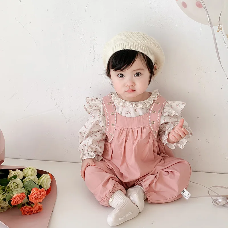 

Baby Set Autumn Season Baby Fragmented Flowers Undershirt Camisole Pants Two Piece Long Sleeved Jumpsuits Printing