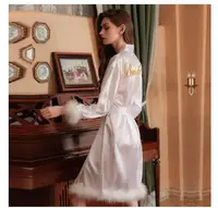 Satin Feather Patchwork Bride Bridesmaid Robe Sexy Kimono Bathrobe Gown Casual Sleepwear Intimate Lingerie Female Nightgown - Image 3