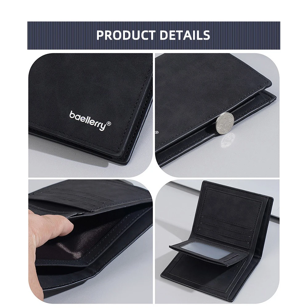 Baellerry Men's Engraved Short Wallet Premium Faux Leather 12-Slot Zipper Organizer Gift Box