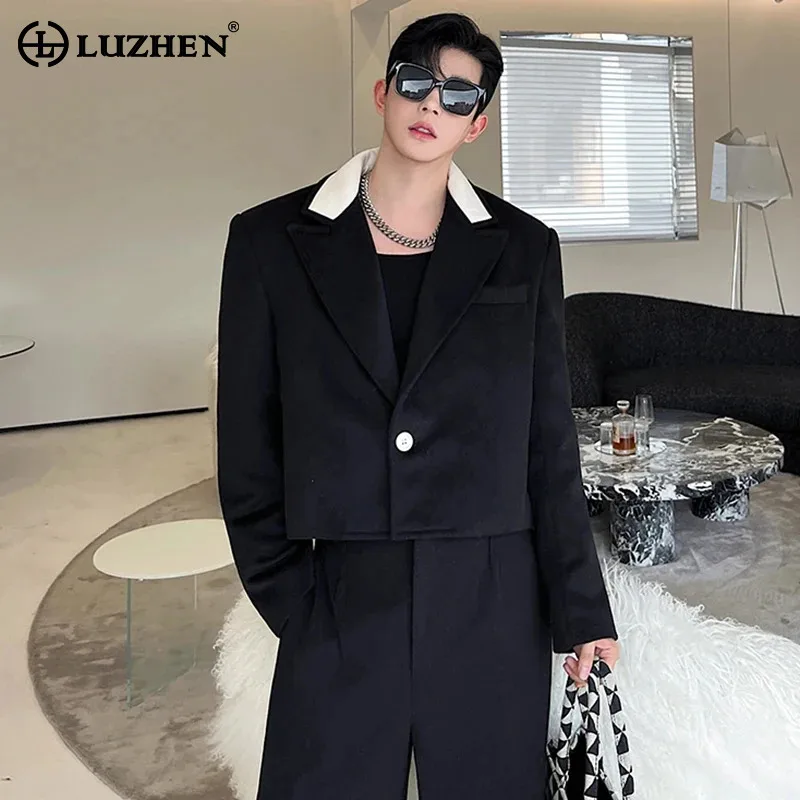 

LUZHEN Men's Fashion Short Blazers Jacket Fashion Spring Niche Contrast Color Design Elegant Korean Reviews Many Clothes LZ1650