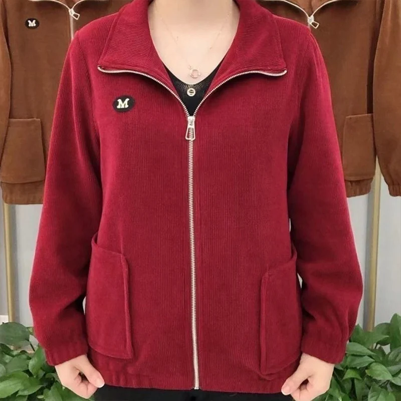 2023 Winter Fleece Corduroy Jacket Women Zipper Solid Loose Casual Pockets Plush Coats Women Clothing