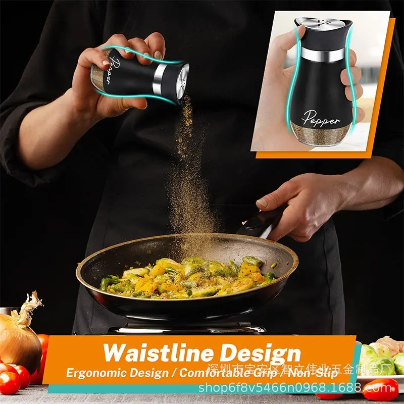 Stainless Steel Kitchen Seasoning Bottle,Glass Salt Pepper Grinder,Measuring Salt Jar,Household,BBQ Sprinkling Control Bottle