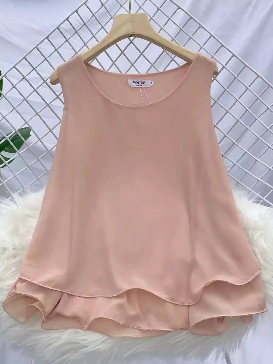 Loose Fitting Slimming Svel Chiffon Vest Strap Summer Top plus Size Women's Inner Wear Outer Wear Belly Cover Base ir...