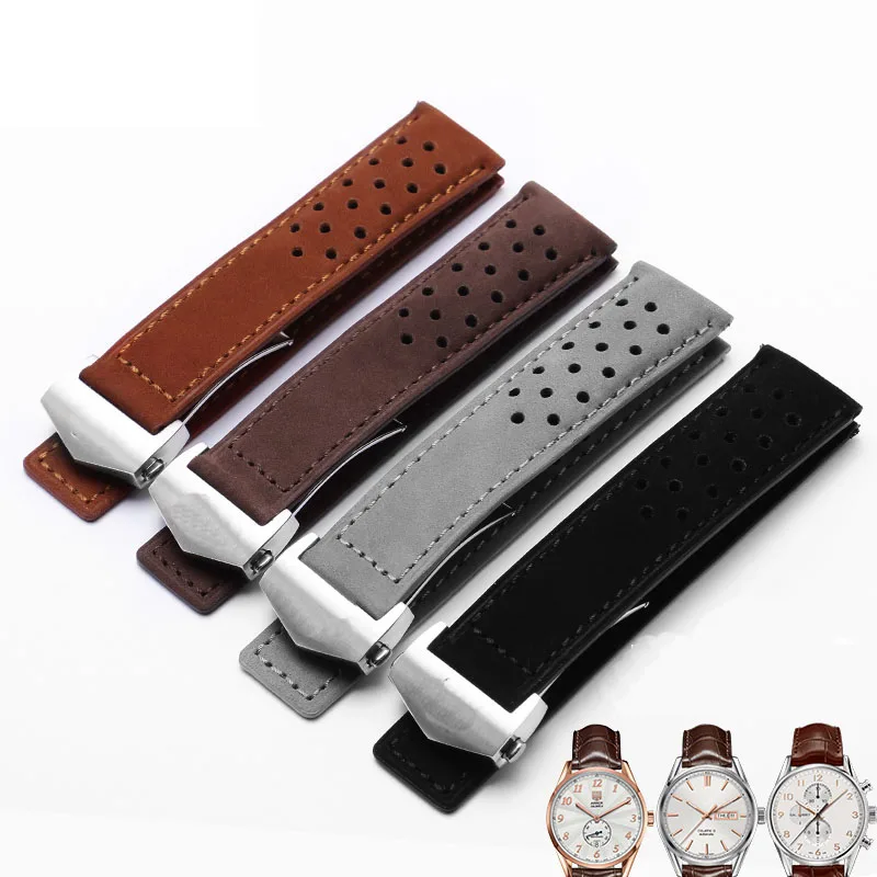 SCHIK Genuine Leather Watchband For TAG Heuer Watch Strap With Folding Buckle 20mm 22mm Gray Black Brown Cow Leathr Band