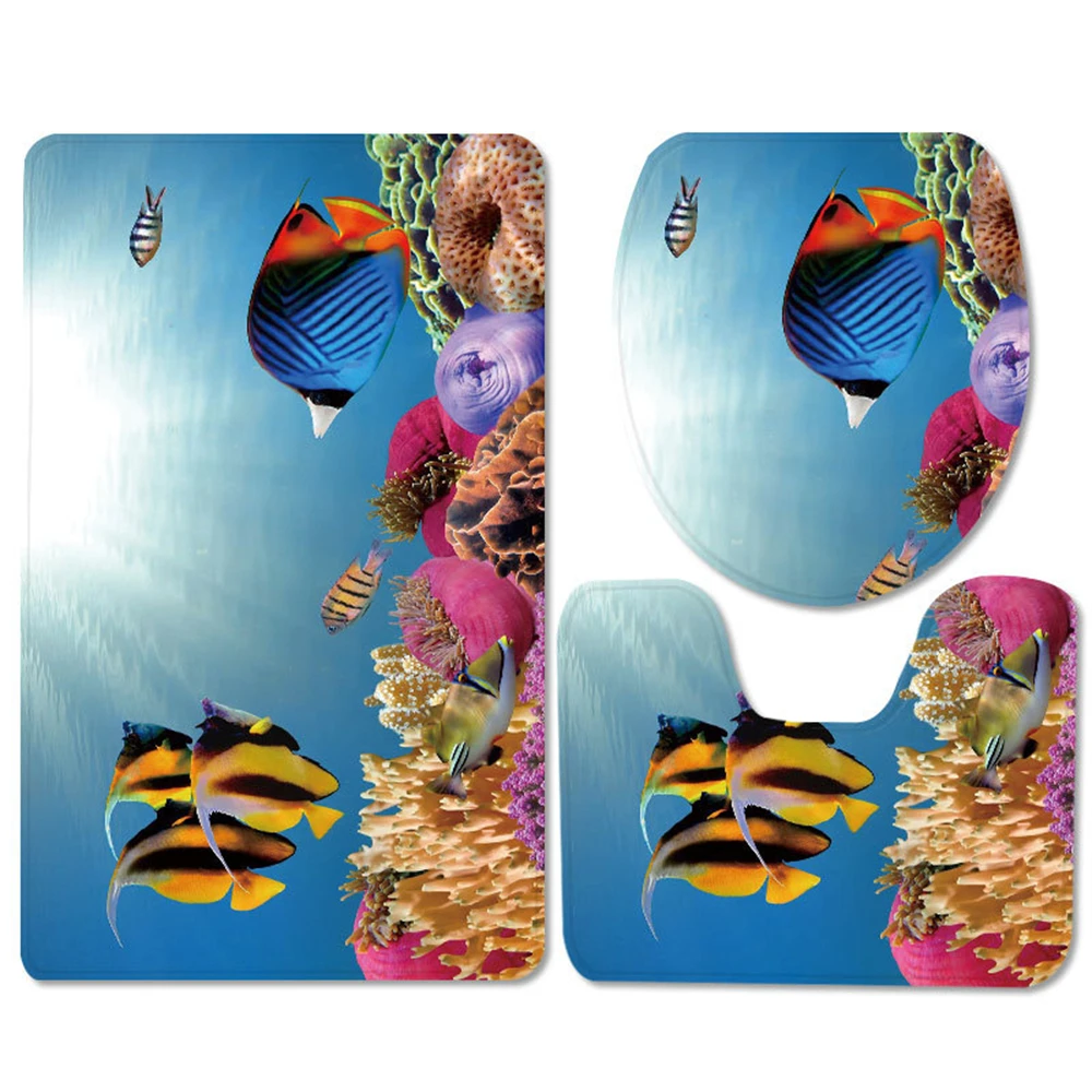 

Natural Marine Coral and fish, non-slip Carpet, Toilet Seat Cover and Bath mat, Durable and Absorb water For Bathroom Decoratin