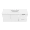 48" Modern White Bathroom Vanity with Ceramic Sink Durable Wood Construction Wall-Mount Design Two Drawers and Soft-Close Doors 6