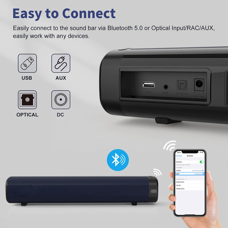홈 시어터 스피커 시스템용 무선 콘서트 3D 서라운드 사운드 바, TV 에코 월 사운드 블래스터 SS01, 30W 고출력 사운드바