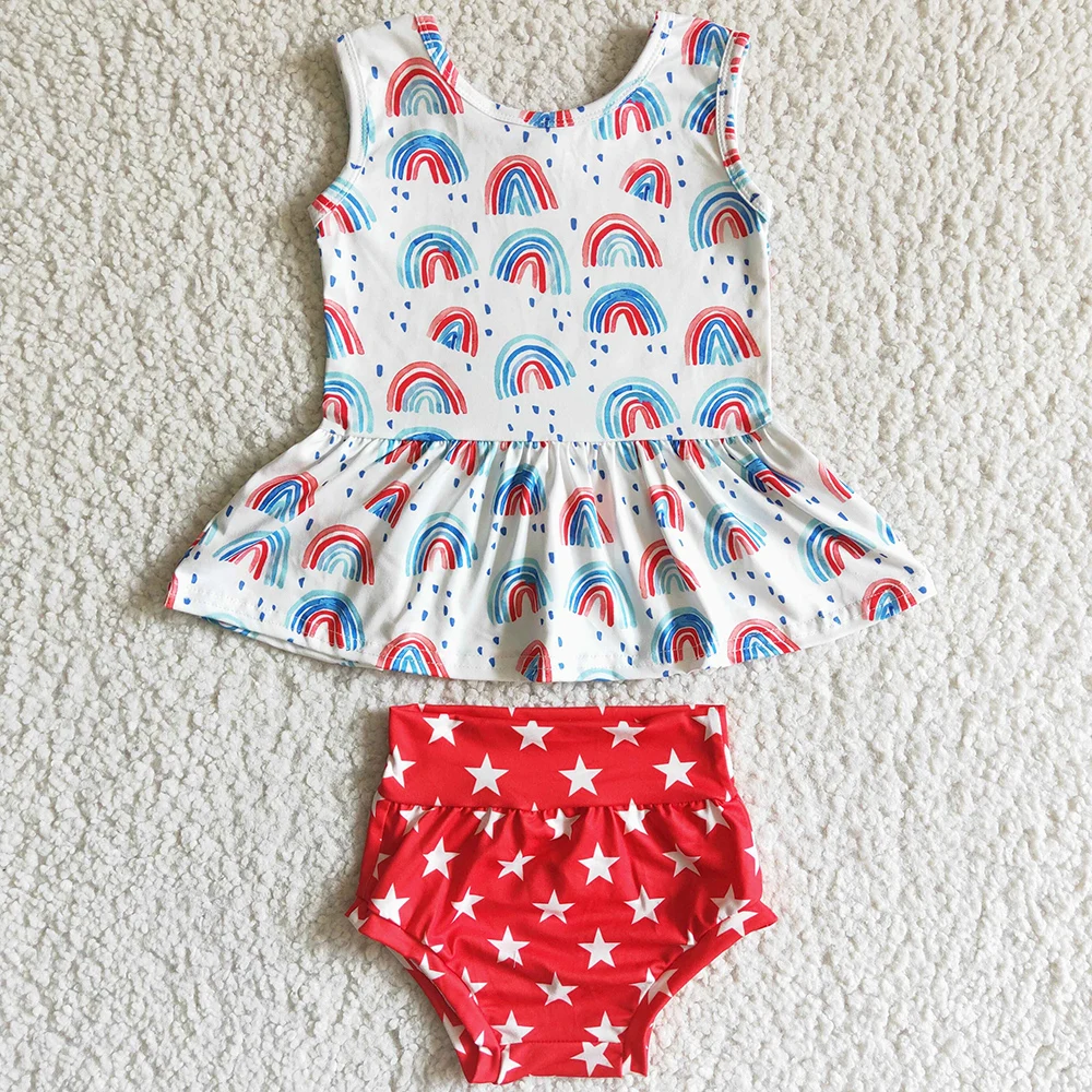 

Hot Sale Kids Designer Clothes Girls Bummie Set Summer Newborn Baby Girl Clothes Boutique Bummies Outfits Wholesale Kid Clothing