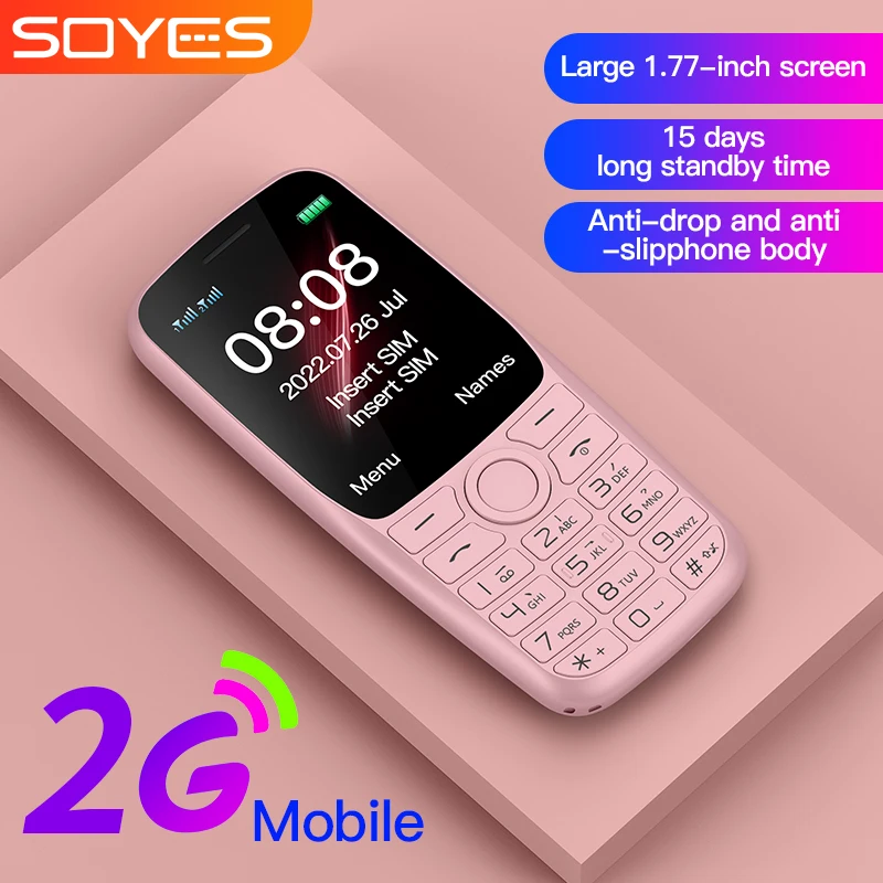 SOYES 2G GSM Mobile Phone 1.77 Inch Display With 800mAh 15 Days Standby Powerful With Flashlight Rear Camera Small Cellphone