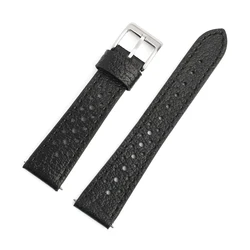 Universal Genuine Leather Watch Strap - Soft Cowhide Bracelet with Breathable Design - 20mm (Black)