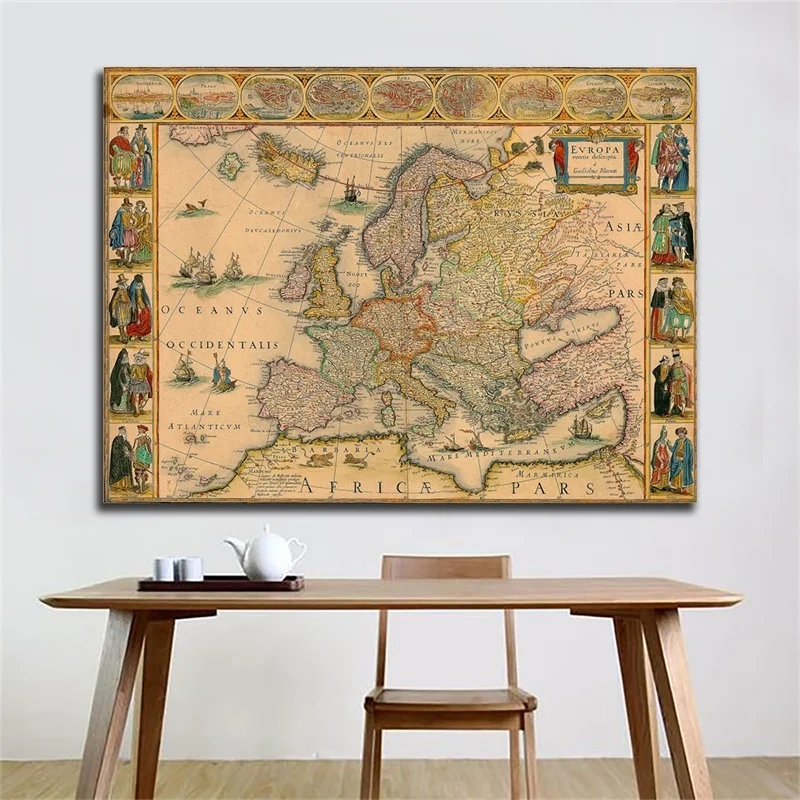 59*42cm Retro Map Non-woven Canvas Painting Wall Art Picture Vintage Poster and Prints Living Room Home Decor School Supplies