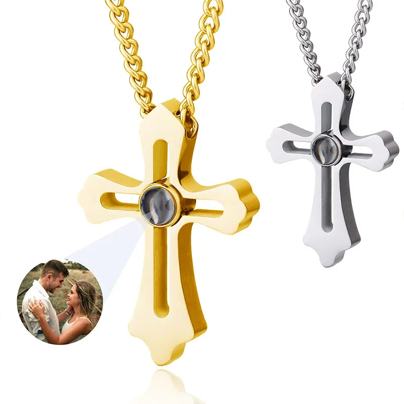 DHQH Custom Cross Necklace With Picture Inside Picture Necklace Personalized Photo Projection Necklace Gifts for Couples/Lovers