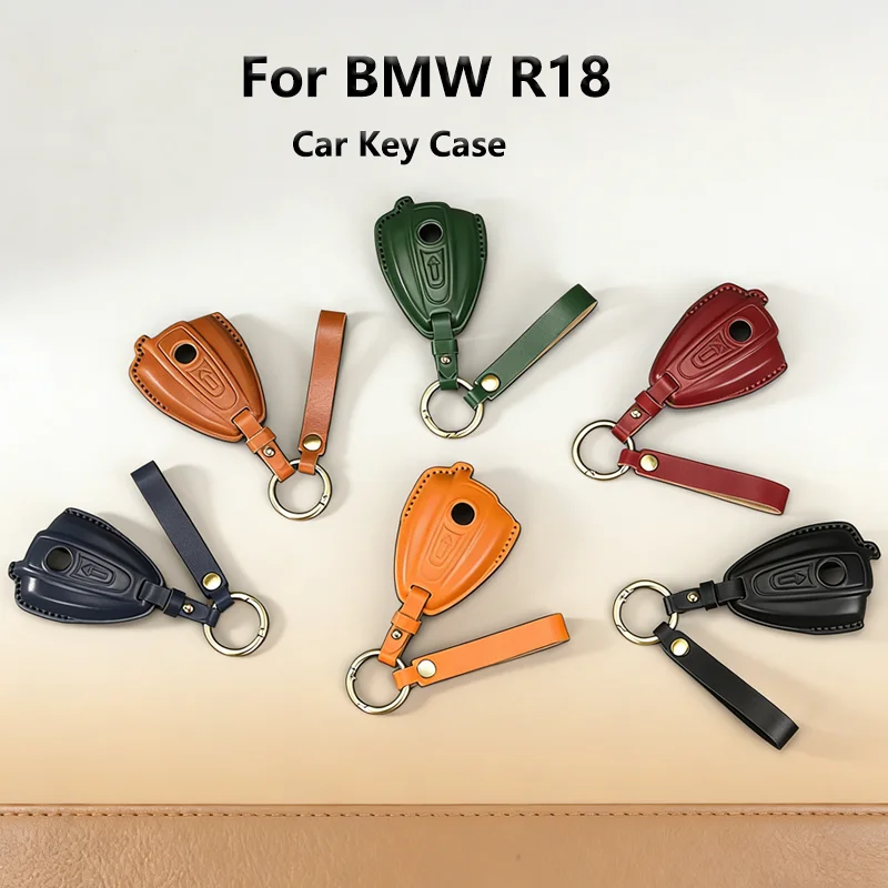 Vintage Leather Motorcycle Key Case with Keyring Accessories