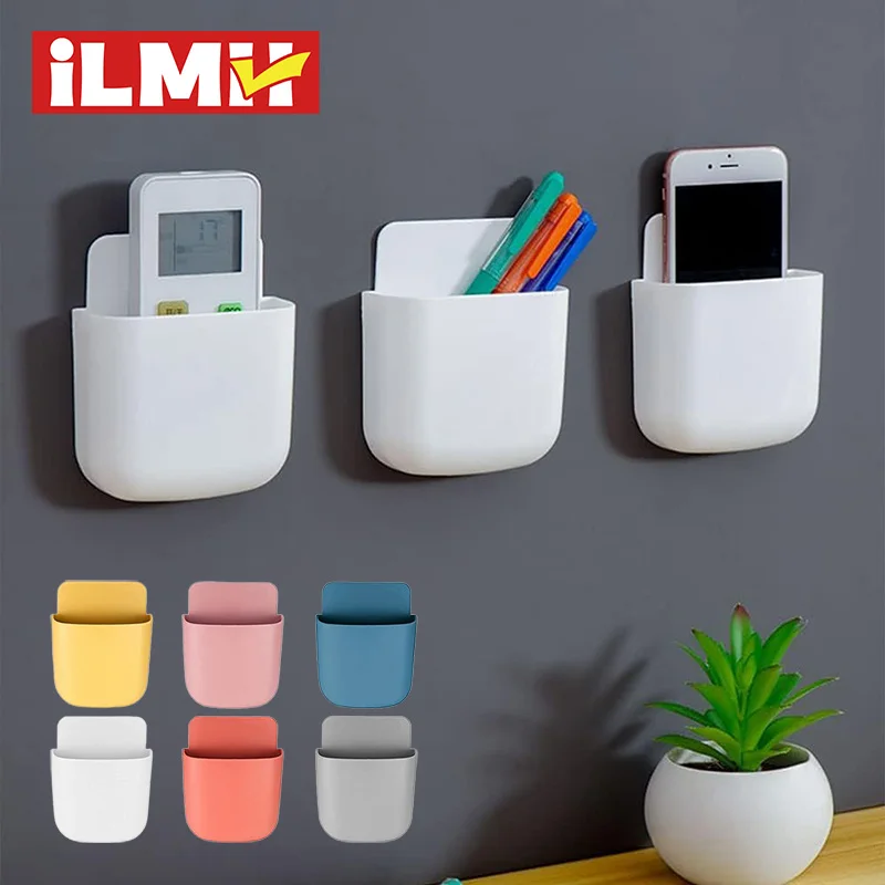 Wall Mounted Storage Box Mobile Phone Plug Holder Stand Rack Remote Control...