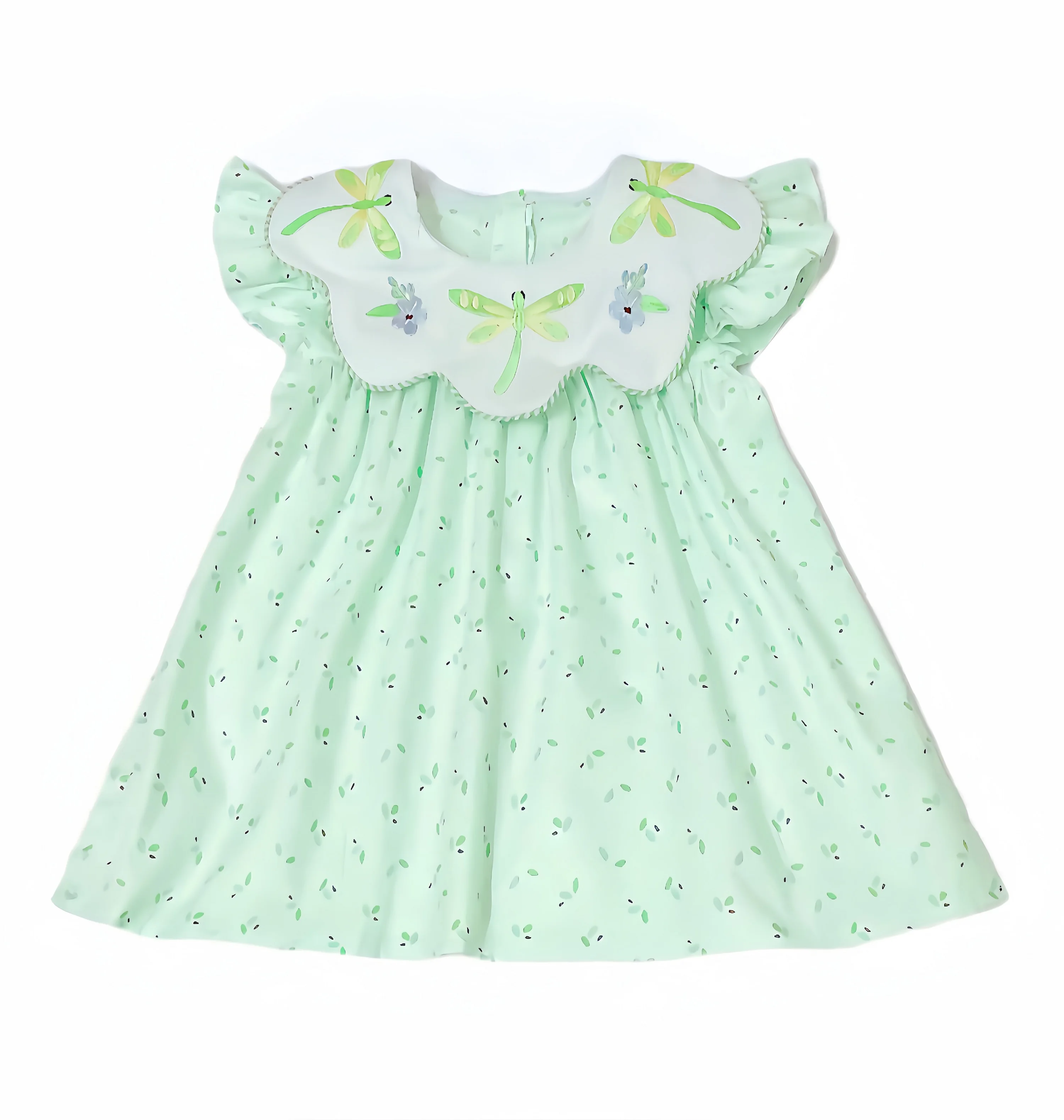 

Girl's dress Light green dragonfly embroidered skirt