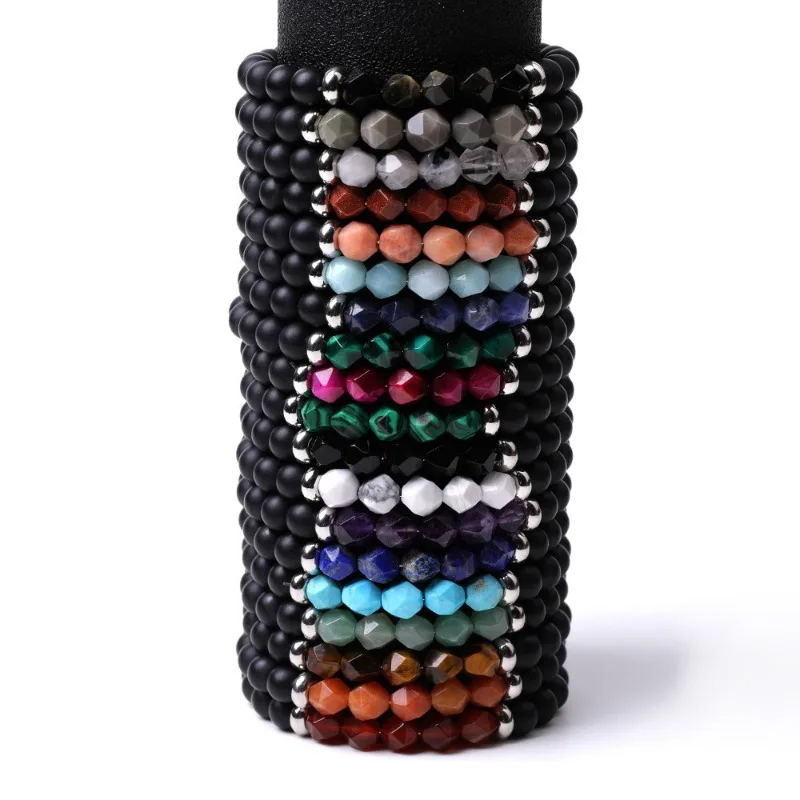 

10 шт., 8 мм, черные бусины, Исцеляющие ограненные тигровый глаз, каменные нитки, браслет из нержавеющей стали с отверстиями для женщин и мужчин, ювелирные изделия Будды Energy