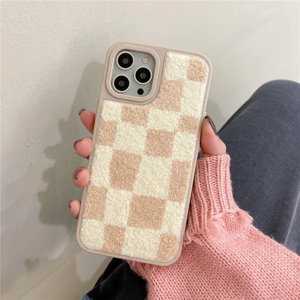 Brown, Beige: Checkered Pattern iPhone Case