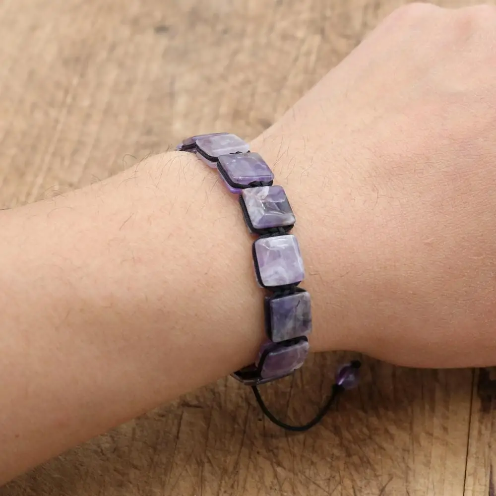 Natural Amethyst Stone Braided Bracelet Bohemia Punk Macrame Women Friendship Charm Bracelet Bangle Couples Jewelry bangle bracelet stone bracelet