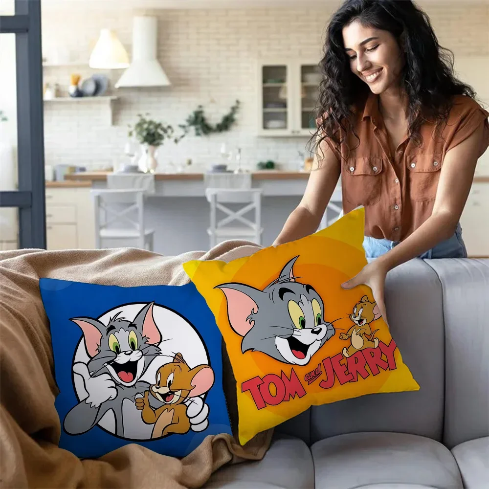 NEW Tom And Jerry Angry Cute Pillow Covers Cartoon Sofa Decorative Home Double-sided Printing Short Plush Cute Cushion Cover