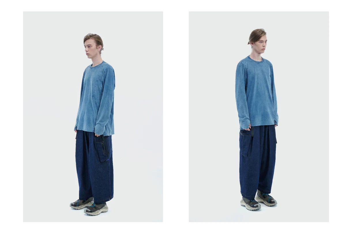 Reindee Lusion 21aw  Split hem base longsleeve shirt dyed cotton secured pocket techwear ninjawear