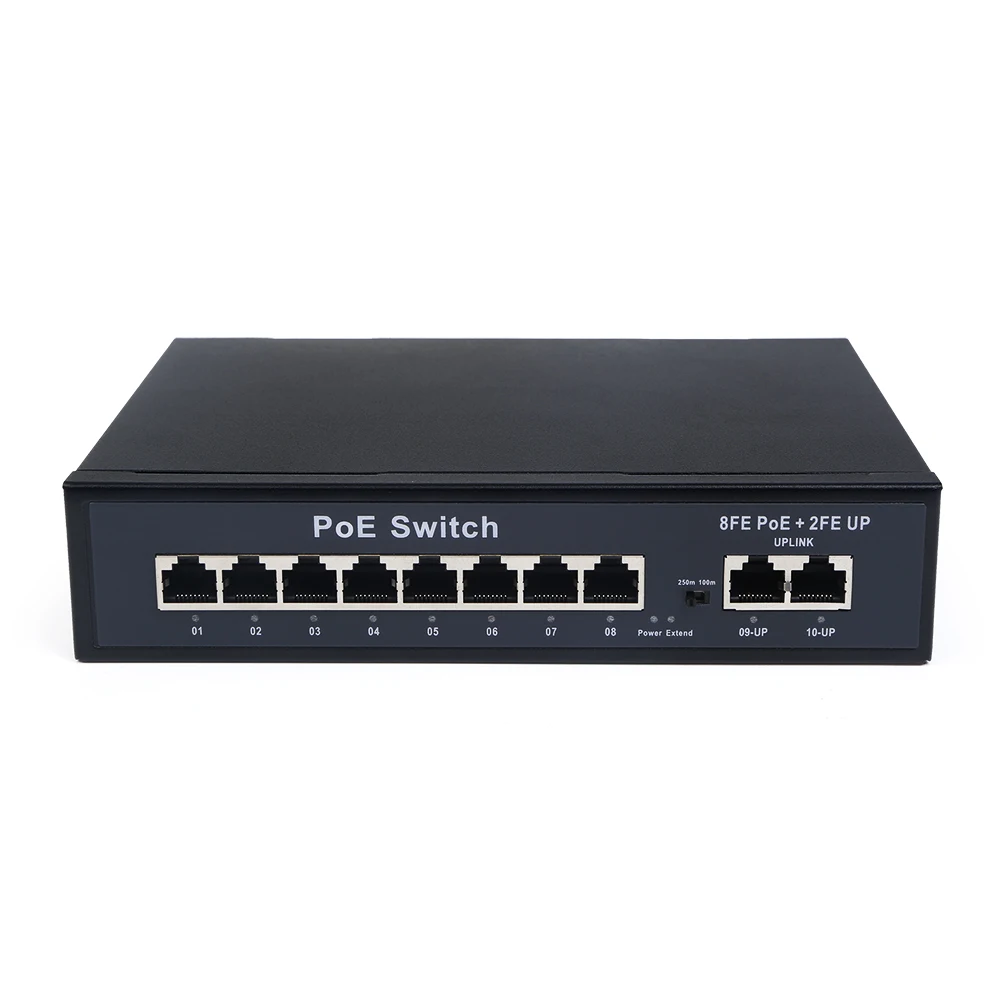 HDK IP 비디오 도어폰 시스템용 8개의 PoE 포트와 2개의 업링크 이더넷 IEEE 802.3af/at 포트가 있는 10포트 100M PoE 스위치