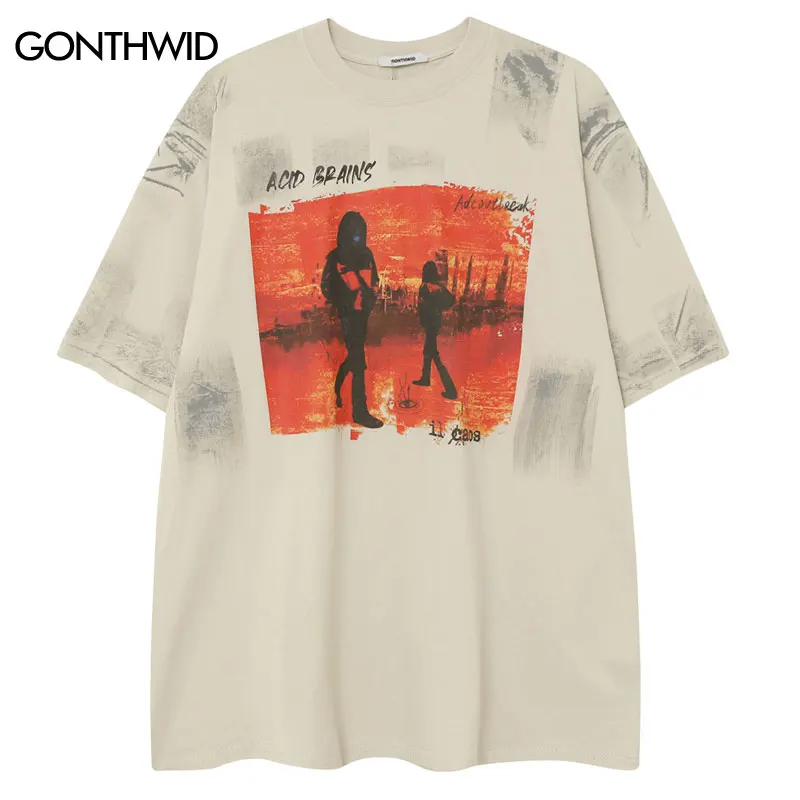 

Hip Hop Oversized T-Shirt Grunge Graphic Print Punk Gothic Tie Dye Tshirt 2024 Men Harajuku Punk Gothic Loose Streetwear Tee Top