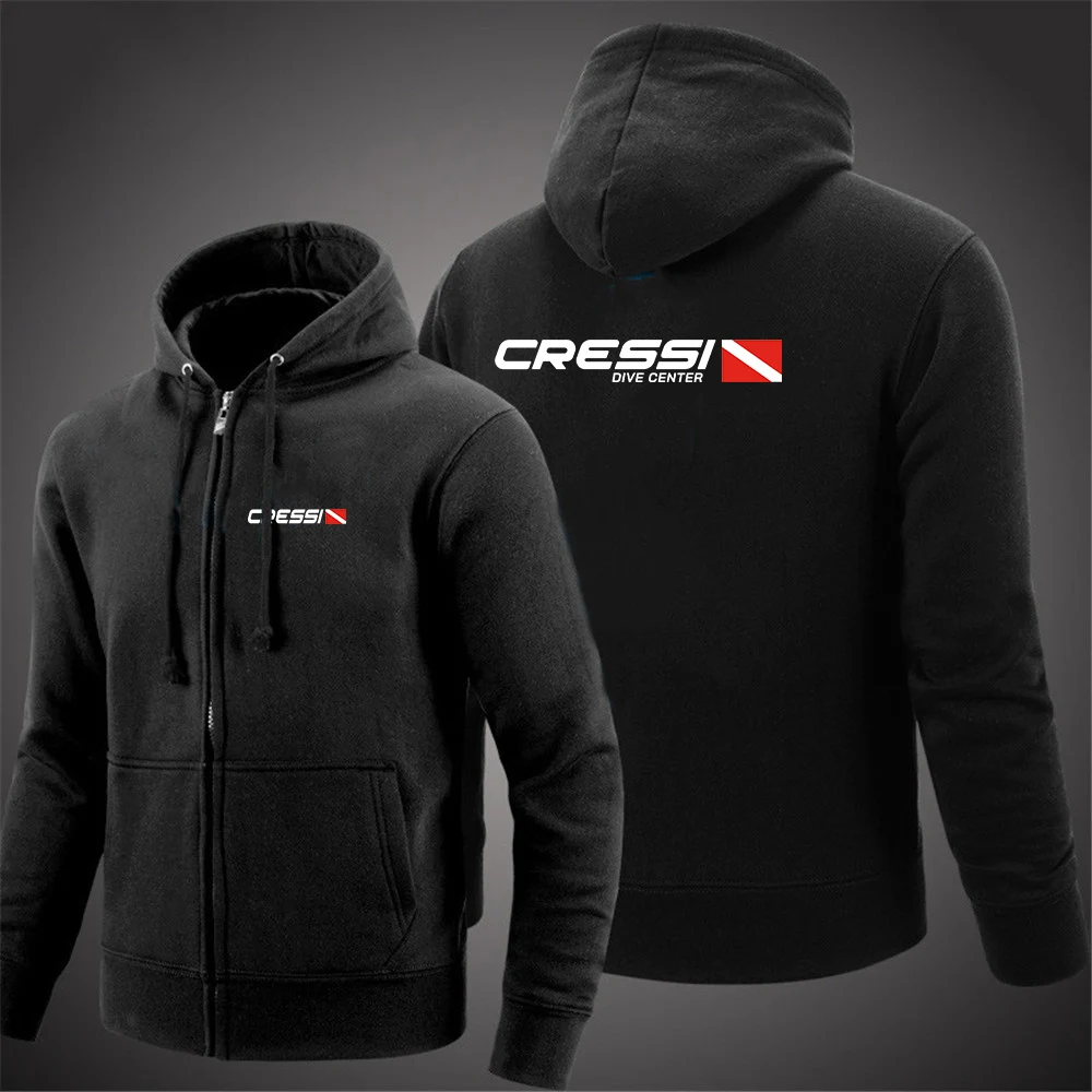 스쿠버 다이브 Cressi 2023 남성용 긴팔 프린트 단색 지퍼 후드 재킷, 캐주..