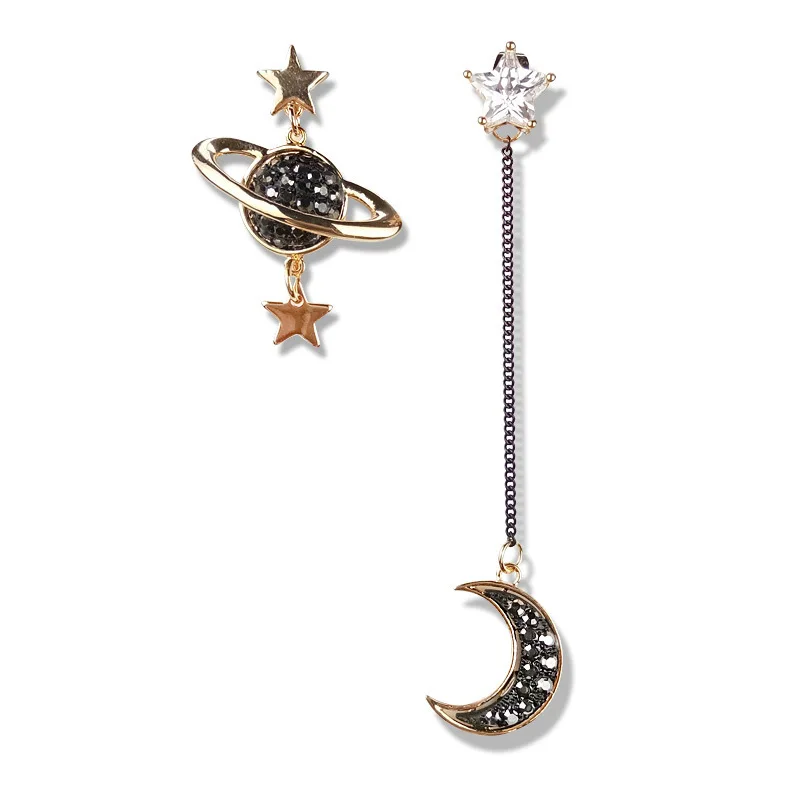 Stylish Asymmetric Star Moon Rhinestone Earrings