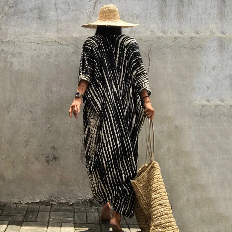 Beach Cover Ups For Swimwear Women Black Tie Dye Kimono Swimsuit Cape Summer Dress Beachwear Outfit Oversized Loose swimsuit cover up