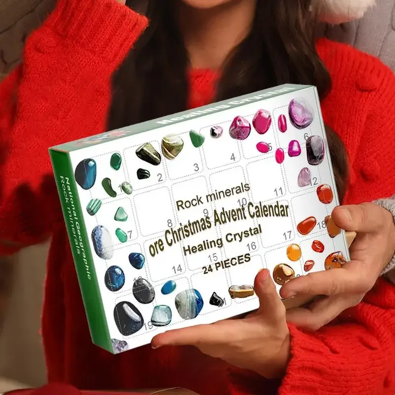 Christmas Advent Calendar 24 Grid Stone Rock Mineral Crystal Collection Box 24 Day Countdown Calendar Gift Children christmas countdown calendar christmas advent calendar rock advent calendar